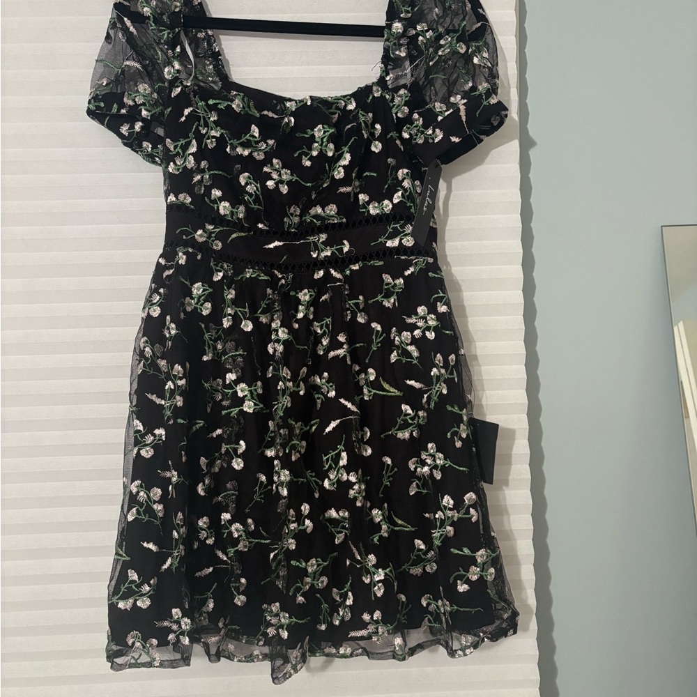 Lulu's Black and Green Floral Mini Dress